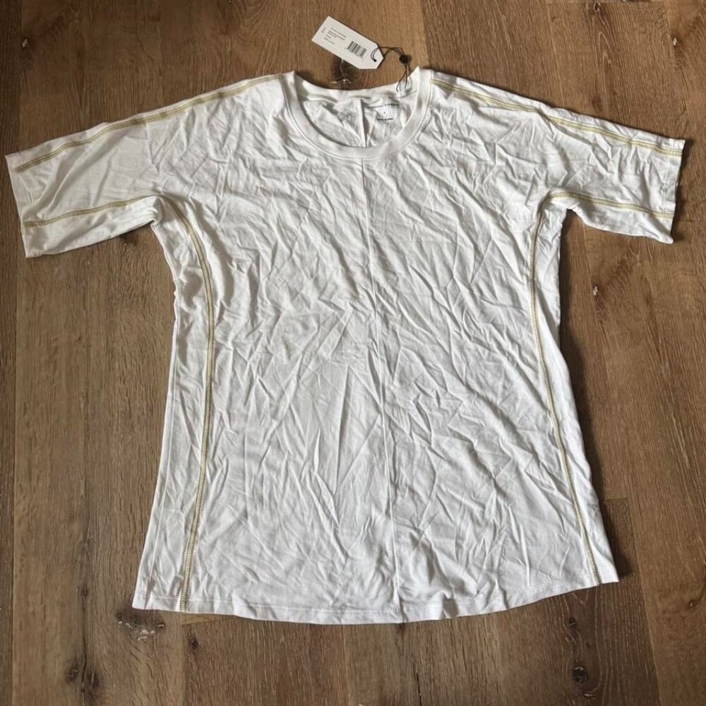 Universal Standard NWT ECHO SS‎ Contrast Stitch Top White Cotton Blend T Shirt